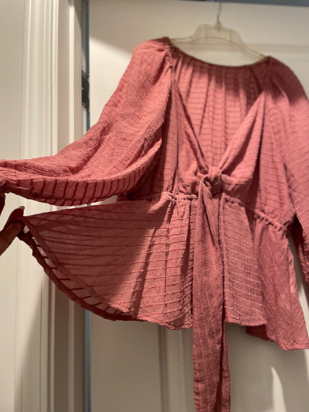 Cupshe Plunging Blouson Sleeve Blouse Size L Dusty Rose Babydoll Coquette Edgy - Picture 2 of 16